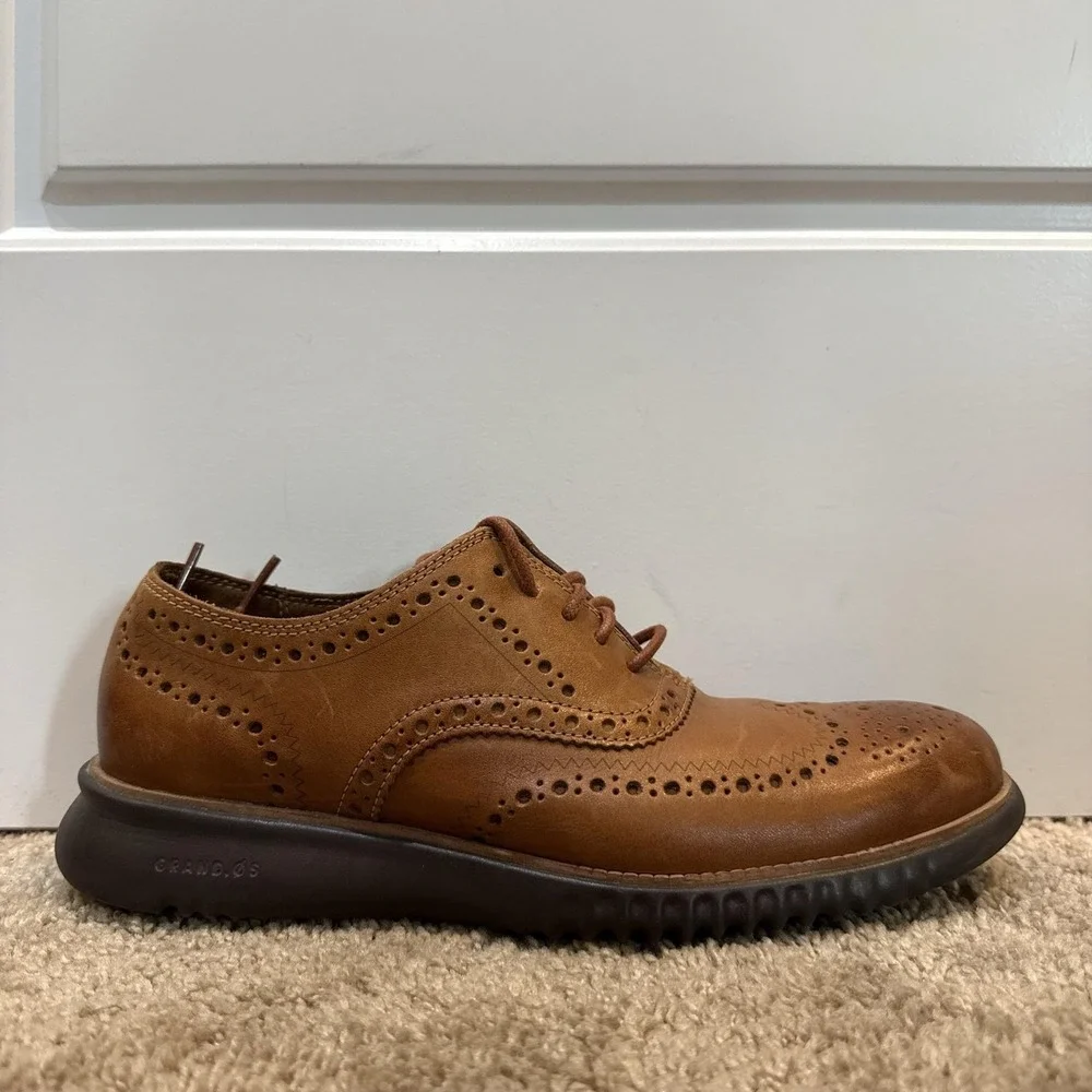 Cole Haan ZeroGrand Shoes Mens Size 7.5 Brown Leather Brogue Oxford Dress